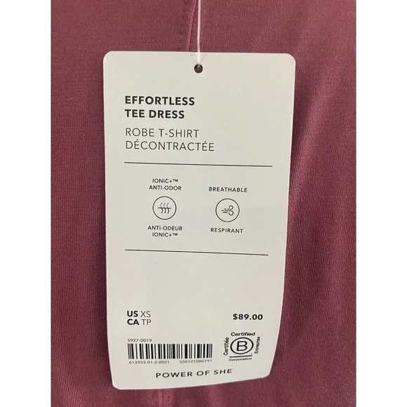 NWT Athleta Effortless Tee Dress Sheath Berry Rose Size Extra Small XS New - Picture 3 of 5
